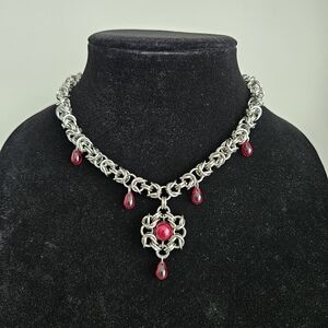 Byzantine Chainmaille Necklace with Red Accents
